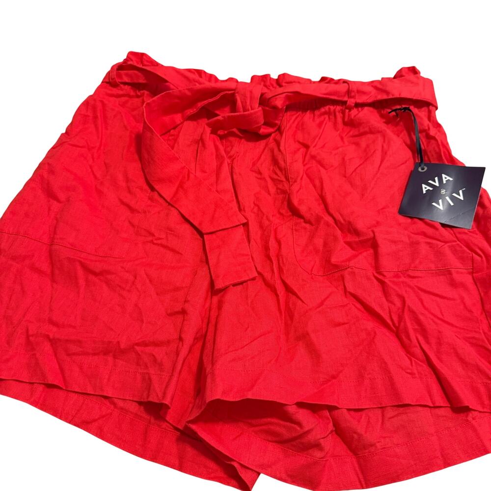Ava & Viv Women's Plus Size Red Mid-Rise Paperbag Waist Shorts - Size 0X - NWT
